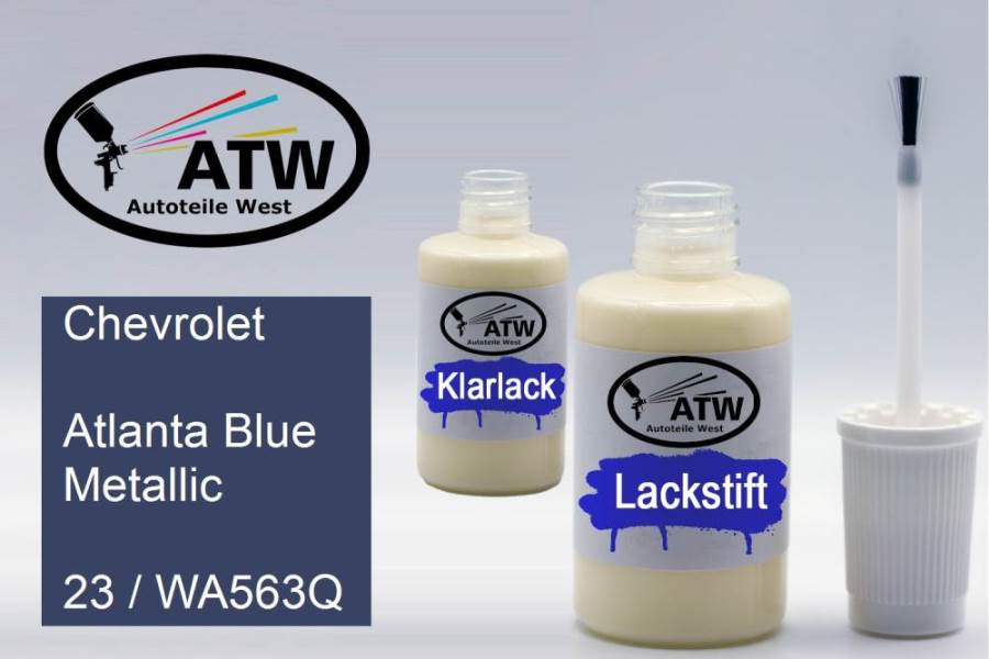 Chevrolet, Atlanta Blue Metallic, 23 / WA563Q: 20ml Lackstift + 20ml Klarlack - Set, von ATW Autoteile West.